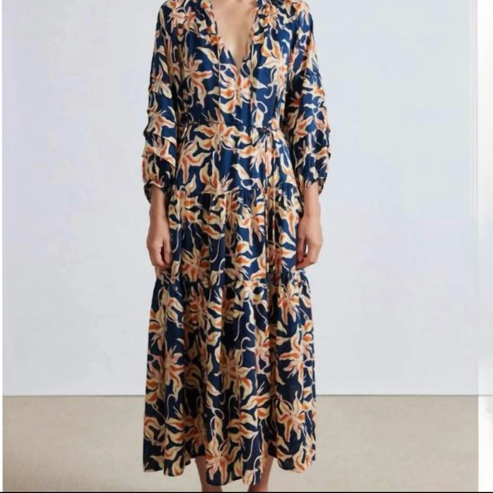 Apiece Apart Luminile Tiered Floral Print Maxi Dress - Navy/Multi